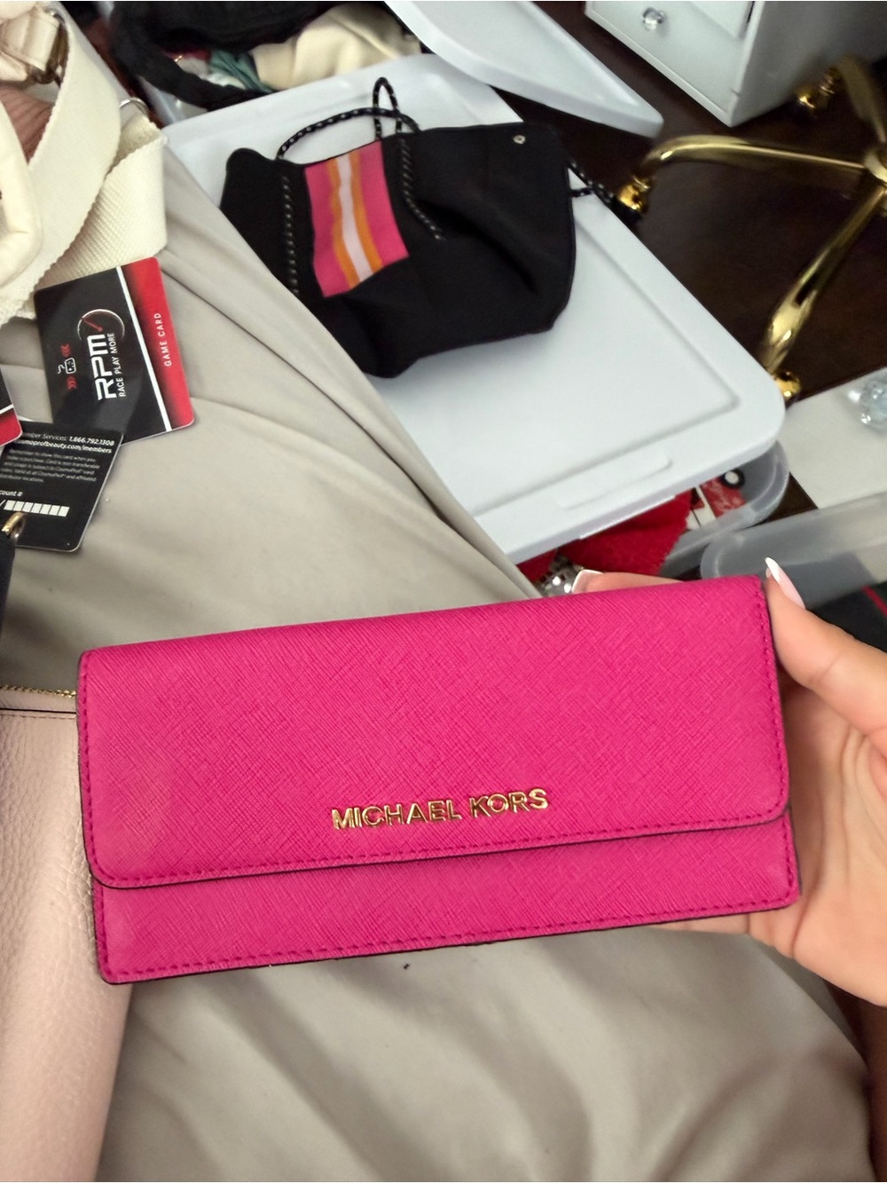 Michael Kors Hot Pink Saffiano Leather Continental Wallet with Gold Logo